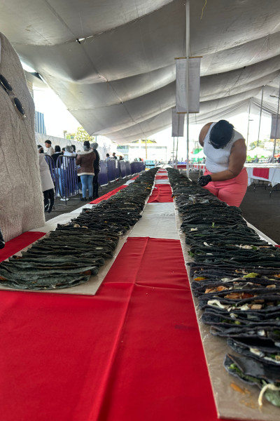 Chefs assembling the quesadilla line