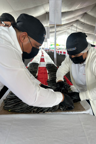 Chefs building the quesadilla line