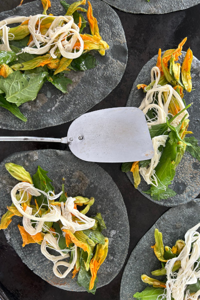 Closeup of the quesadilla fillings