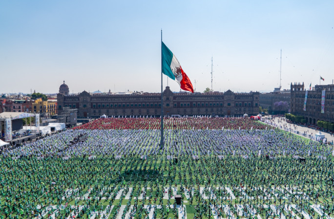 Drone shot of the crowd with the Mexico flag