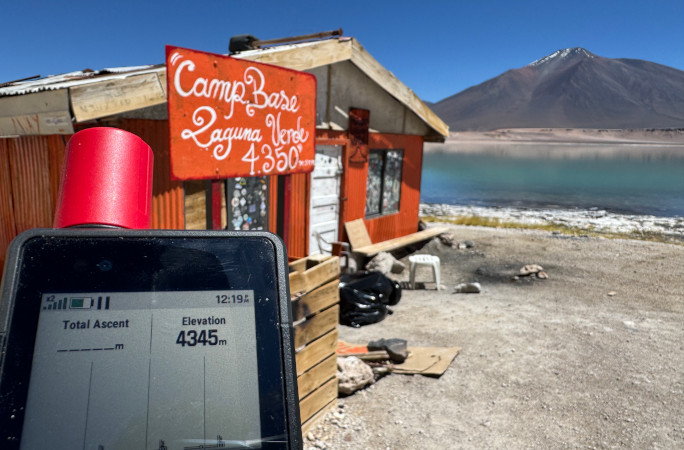 View of the volcano with an elevation tracker