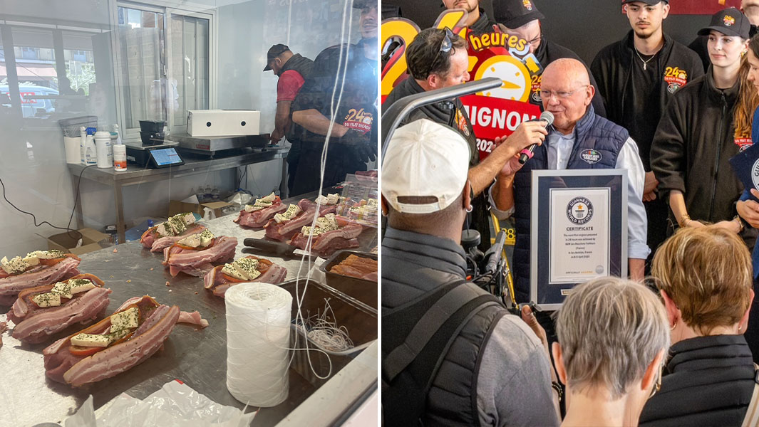 Split image of the steaks, and the company's president accepting the GWR certificate