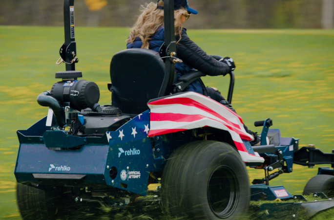 Closeup of Hali mowing