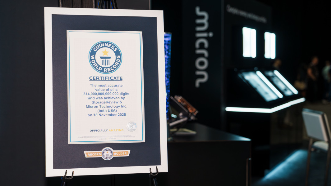 Close up of the GWR certificate next to a Micron server