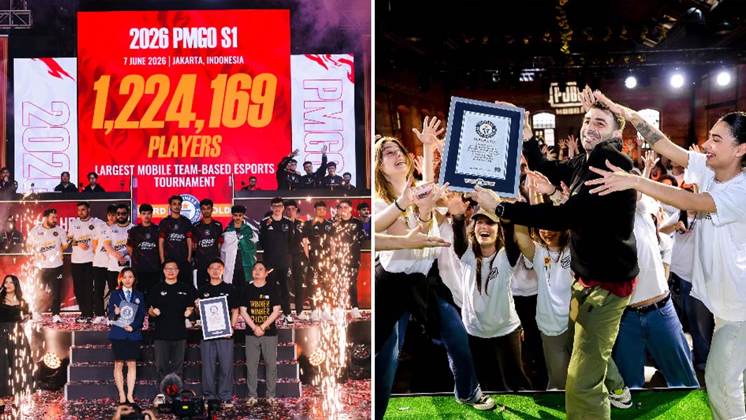 split image of people on stage and holding up a certificate