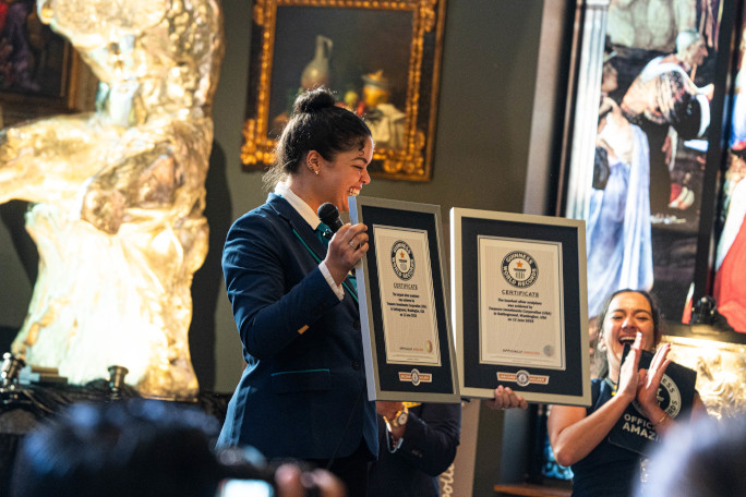 Amelis holding the two GWR certificates