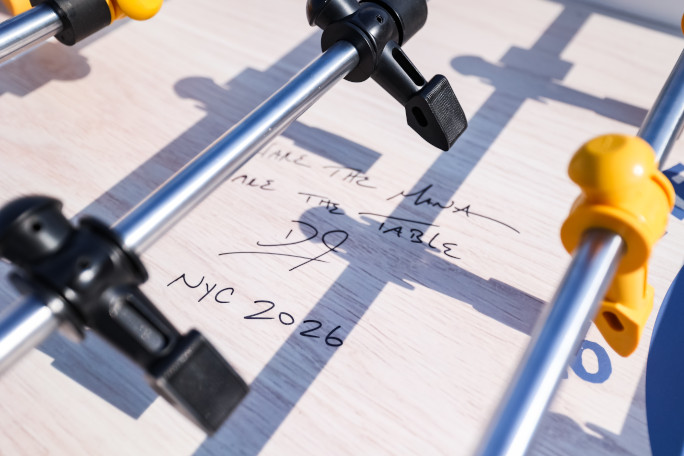 The Rock's signature on the table