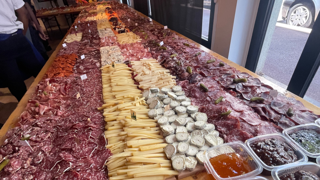 Close up image of the largest charcuterie board