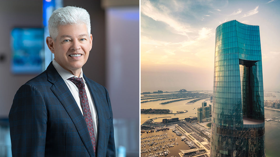 image of a man with white hair and a shot of ciel tower dubai