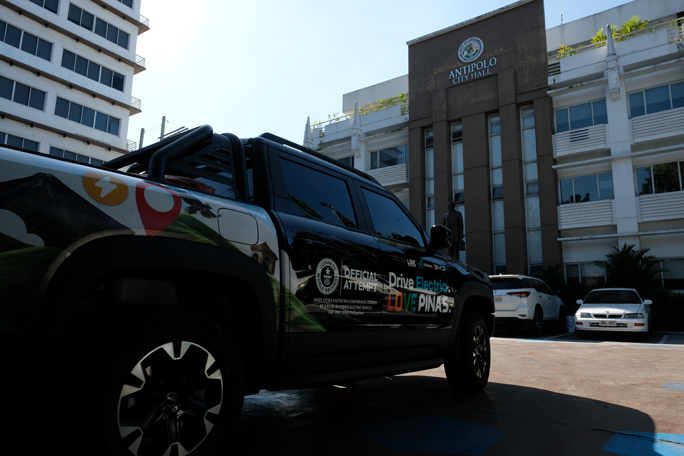 BYD Shark 6 DMO in front of Antipolo City Hall - Most cities visited in a continuous journey