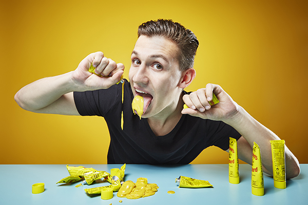 Most mustard tubes drank with yellow background