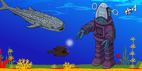 Robot and Shark under the water