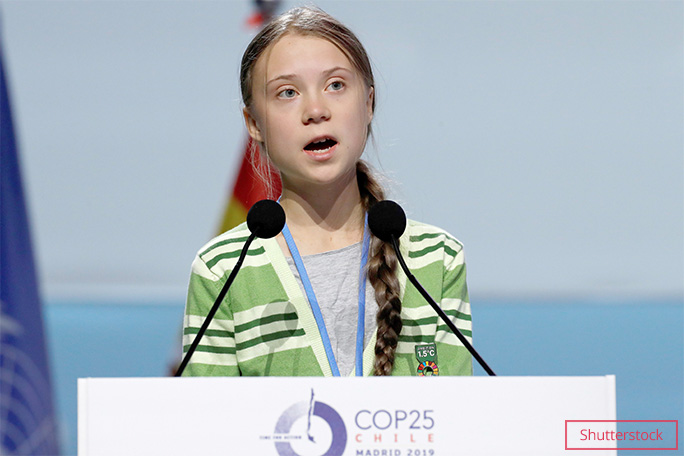 Greta giving a speech at the UN COP 25 conference in Spain, December 2019