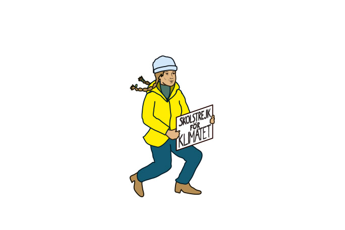 illustration of Greta with signboard 