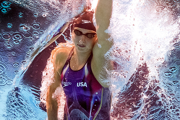 Katie Ledecky swimming during a race